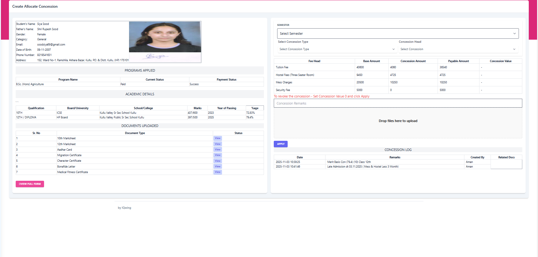 Apply Concession Modal