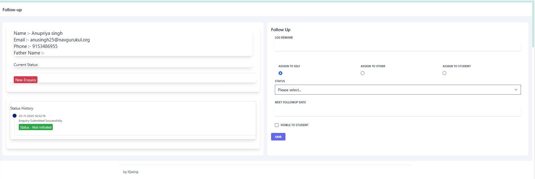 Student Follow-up Screen