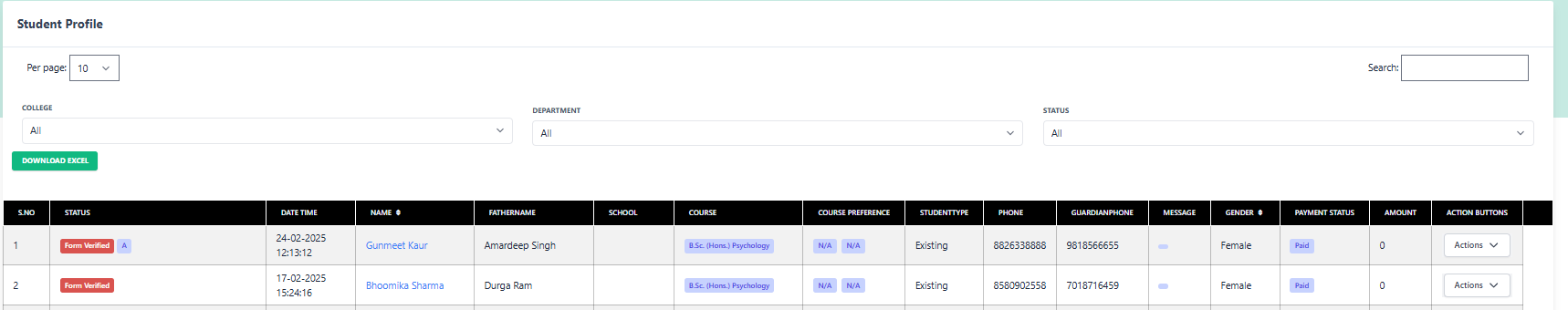 Existing Student List