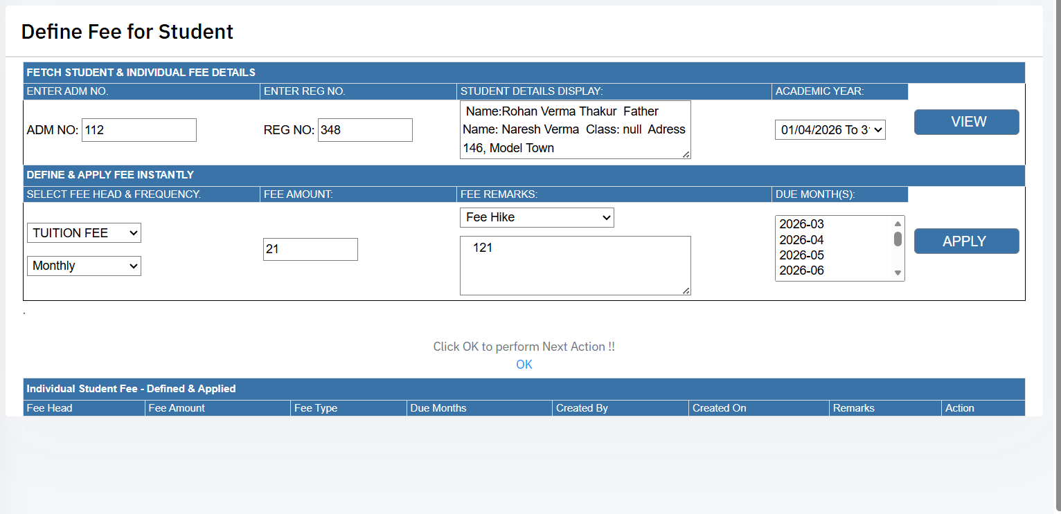 Define for Student Interface
